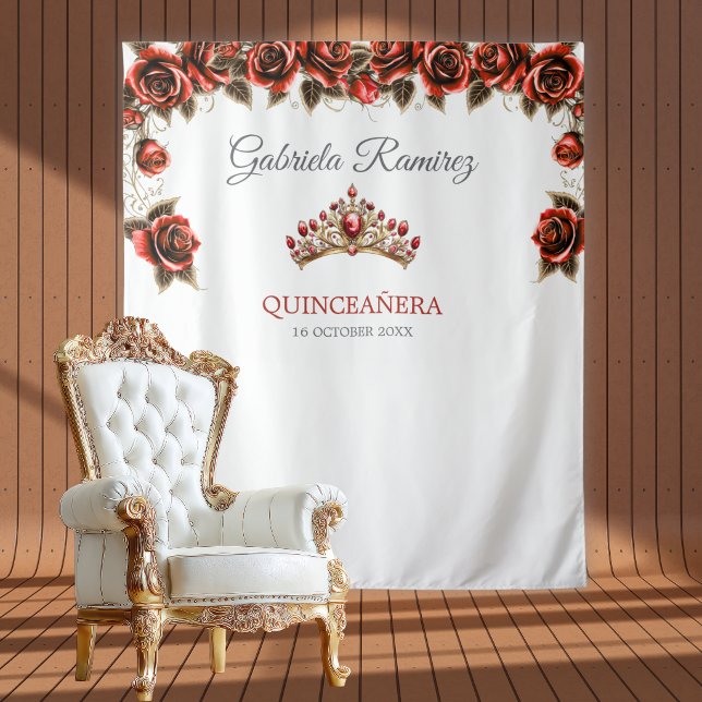 Red Golden Tiara Roses Quinceañera Backdrop (Creator Uploaded)