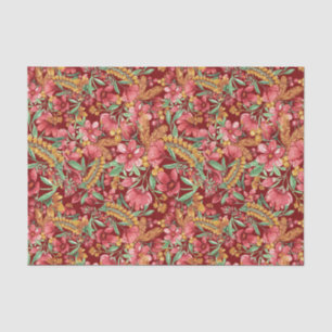 Red Golden Yellow Green Watercolor Flowers Pattern Tissue Paper