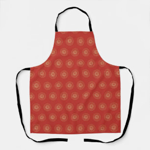 Red   Golden Zinnia Flower Medallions Apron