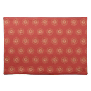 Red   Golden Zinnia Flower Medallions Cloth Placemat