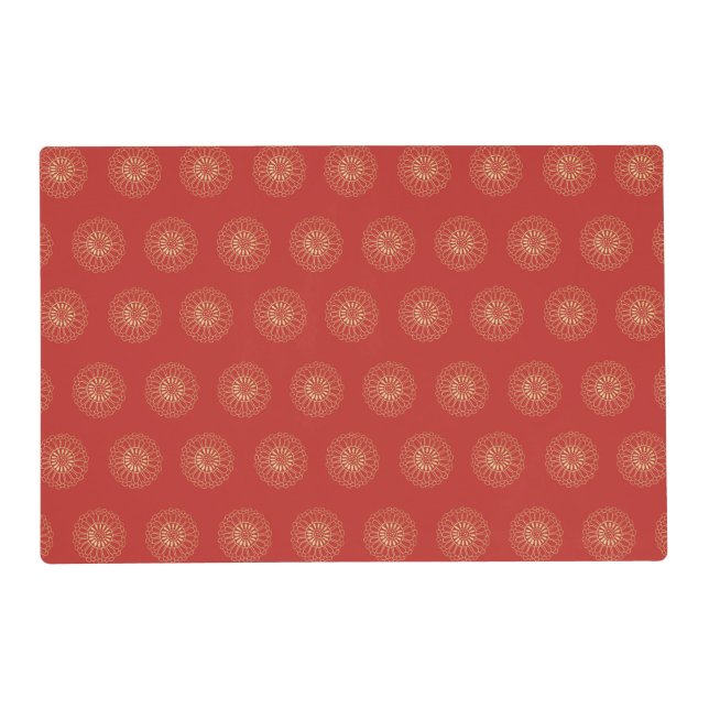 Red | Golden Zinnia Flower Medallions Placemat (Back)