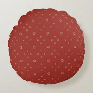Red   Golden Zinnia Sun Round Pillow
