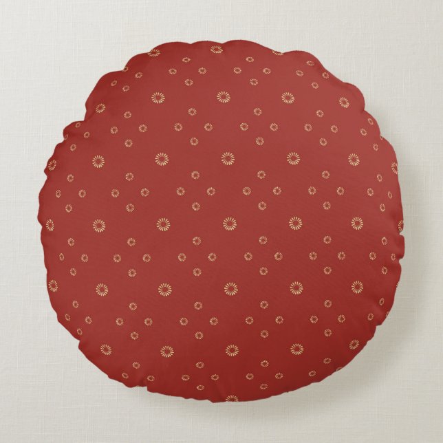 Red | Golden Zinnia Sun Round Pillow (Front)