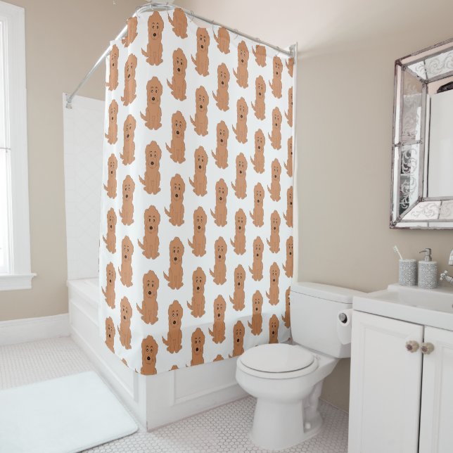 Red Goldendoodle Design Shower Curtain (In Situ)