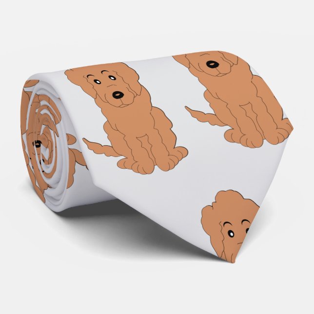 Red Goldendoodle Dog Design Any Colour Background Neck Tie (Rolled)