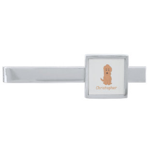 Red Goldendoodle Dog Design Any Colour Background Silver Finish Tie Bar