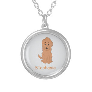 Red Goldendoodle Dog Design Any Colour Background Silver Plated Necklace