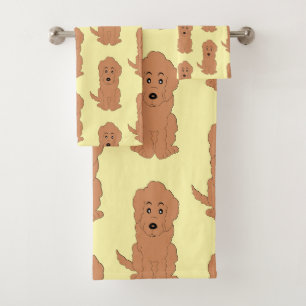 Red Goldendoodle Dog Design Bath Towel Set