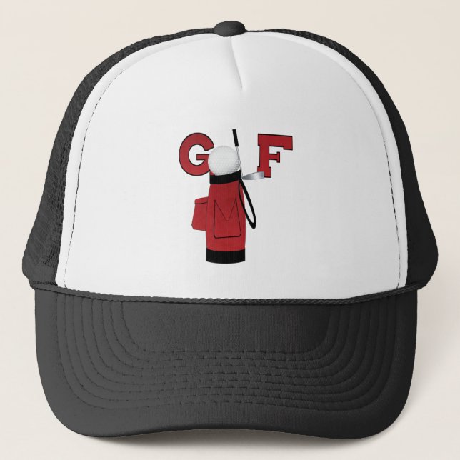 Red Golf Bag Golf Trucker Hat (Front)