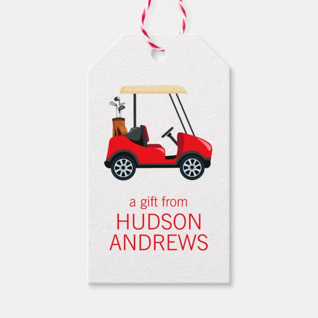 Red Golf Cart Personalized Gift Tags (Front)