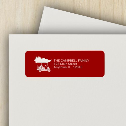 Red Golf Cart with Christmas Tree Return Address Label