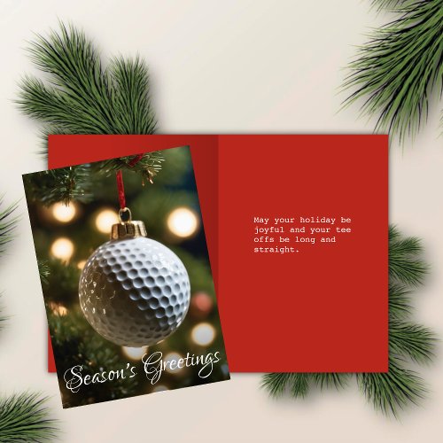 Red Golf Seasons Greetings Folded Christmas Holiday Card