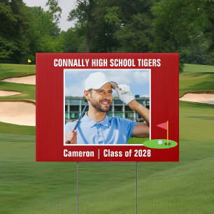 Red Golf Team Photo Golfer Yard Sign