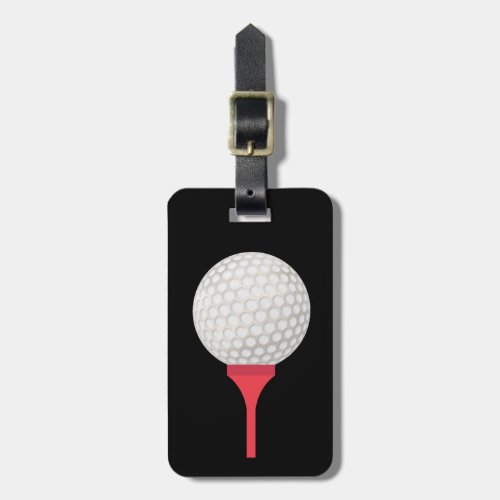 Red Golf Tee and Ball on Black Luggage Tag
