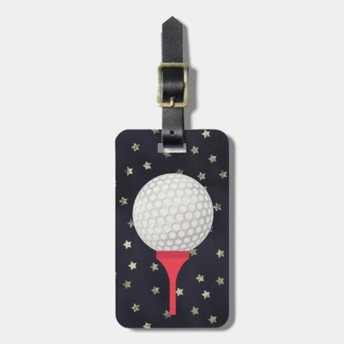 Red Golf Tee and Ball with Stars Luggage Tag