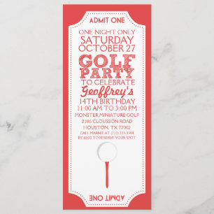 Red Golf Ticket Golf Birthday Party Invitation