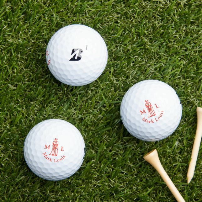 Red Golfer Initials Name Personalized Golf Balls (Insitu Grass)