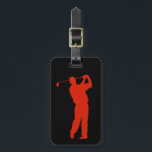 Red Golfer on Black Bag Tag<br><div class="desc">A red silhouette golfer is in full swing on the front of this luggage tag. The image is placed on a dramatic black background. The other side holds your customized text in white on the same black background. Perfect for the golf fan in your life!</div>