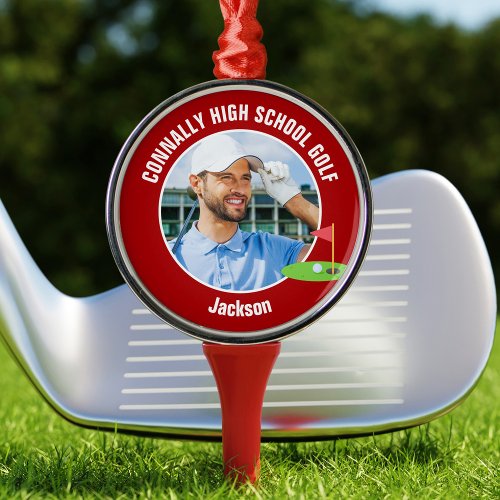 Red Golfer Photo High School Golf Team Christmas Metal Ornament