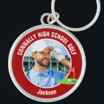 Red Golfer Photo High School Golf Team Keychain<br><div class="desc">This cool customized high school golf team photo gift features white typography of your golfer name on a red keychain with a cute golfing icon. Personalize with your student's photograph and class year for a commemorative keepsake gift.</div>