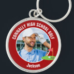 Red Golfer Photo High School Golf Team Keychain<br><div class="desc">This cool customized high school golf team photo gift features white typography of your golfer name on a red keychain with a cute golfing icon. Personalize with your student's photograph and class year for a commemorative keepsake gift.</div>