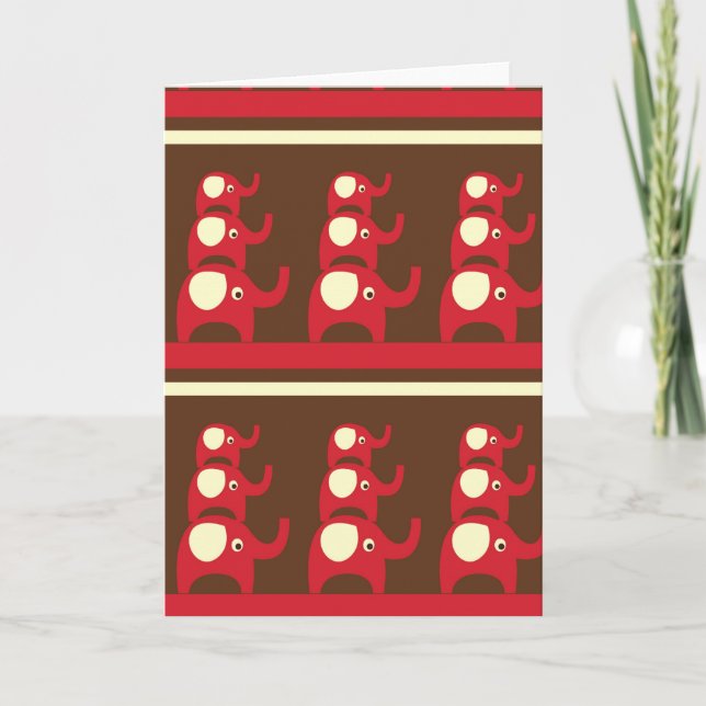 Red good luck elephants pattern print card (Front)