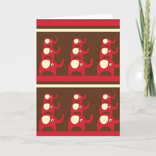 Red good luck elephants pattern print card