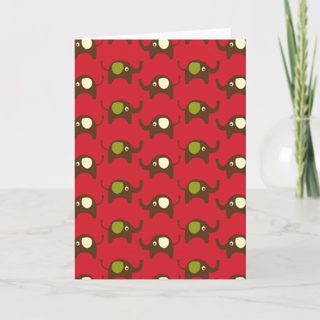 Red good luck elephants pattern print card (Front)