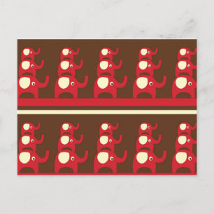 Red good luck elephants pattern print postcard