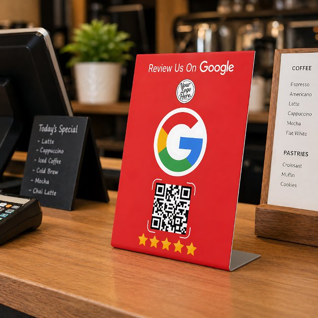 Red Google Review Business Stand with QR Code Pedestal Sign (Red Google Review Business Stand with QR Code Pedestal Sign
)