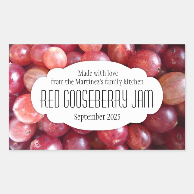 Red gooseberry jam or preserve label sticker (Front)