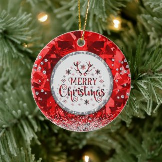  Red Gorgeous Emerald  Merry Christmas  Ceramic Or