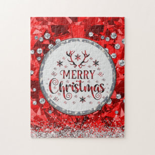 Red Gorgeous Emerald Merry Christmas Jigsaw Puzzle