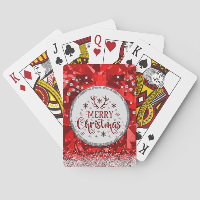  Red Gorgeous Emerald  Merry Christmas  Poker Cards (Back)