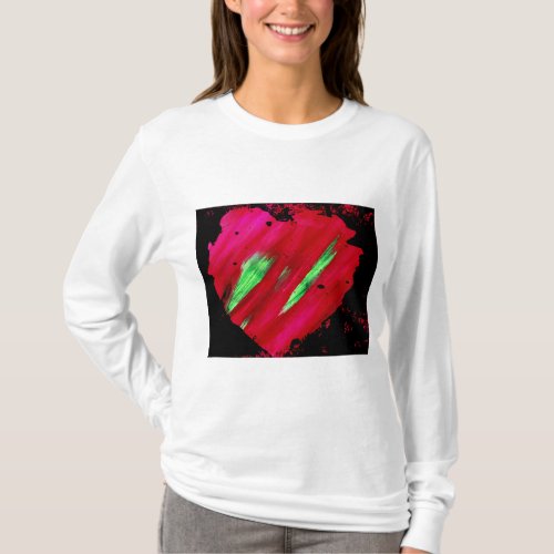 Red Goth Heart Splatter Painting Womens Shirt