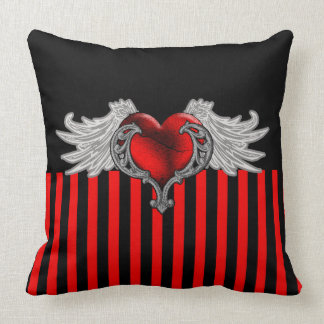 Red Goth Heart with Angel Wings Throw Pillow