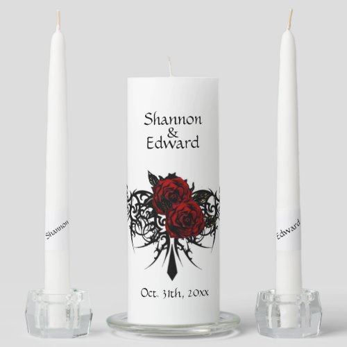 Red Goth Roses Personalized Unity Candle Set