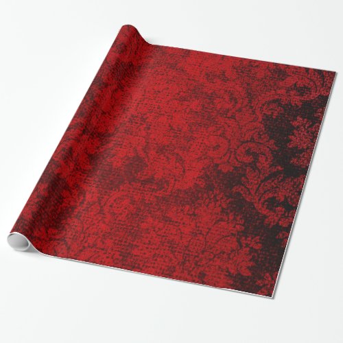 Red Goth Victorian Damask Vintage Wallpaper Wrapping Paper