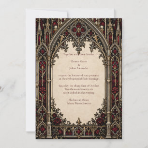 Red Gothic Cathedral Arch Wedding Invitation