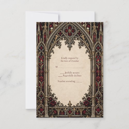 Red Gothic Cathedral Arch Wedding RSVP Card