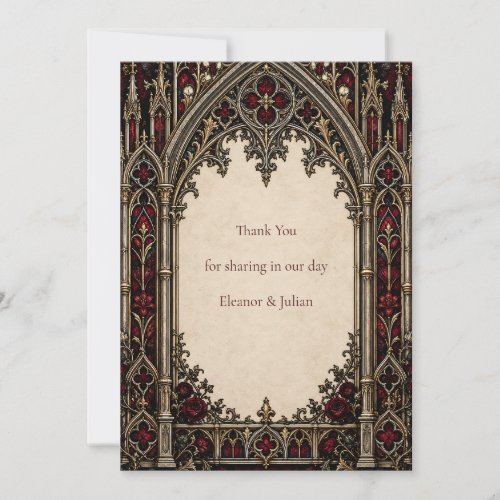 Red Gothic Cathedral Arch Wedding Thank You Card