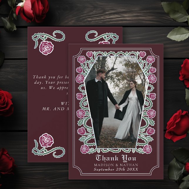 Red Gothic Coffin Rose Wedding Thank You Card (Creator Uploaded)