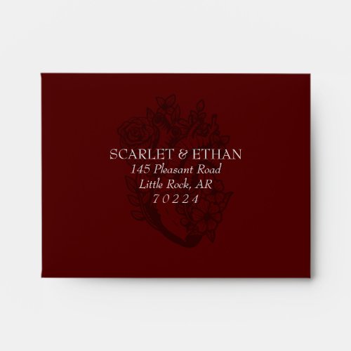 Red Gothic Floral Heart Elegant Wedding RSVP Envelope