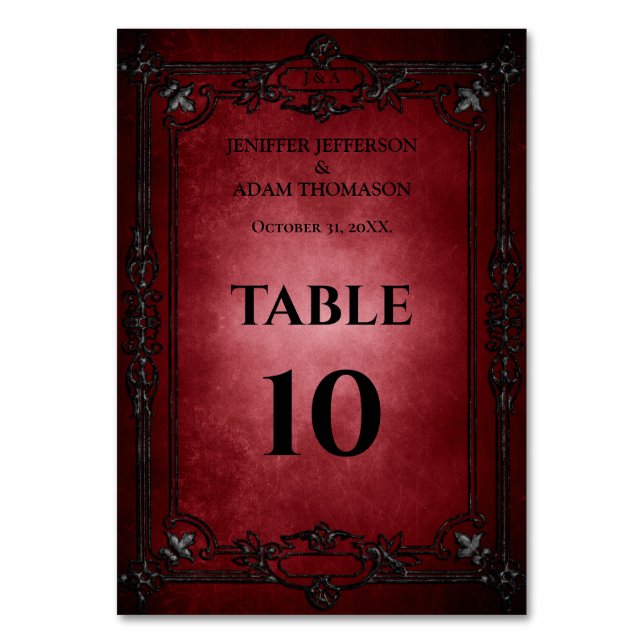 Red Gothic Halloween Alternative Wedding Table Number (Front)