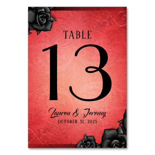 Red Gothic Halloween Wedding Table Cards