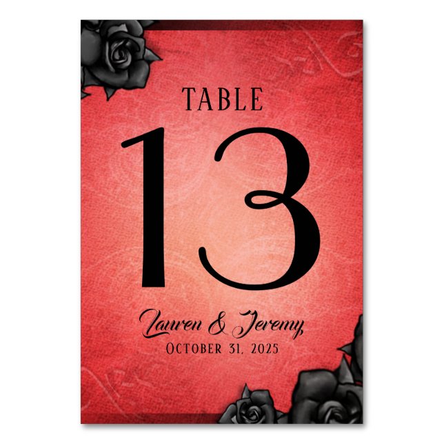 Red Gothic Halloween Wedding Table Cards (Back)