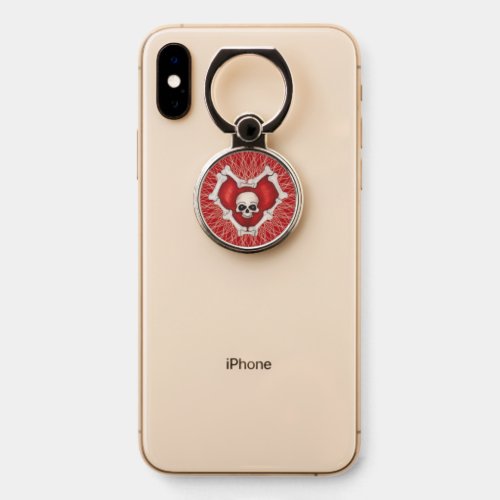 Red Gothic Heart of Bones White Skull Spiral Lines Phone Ring Stand