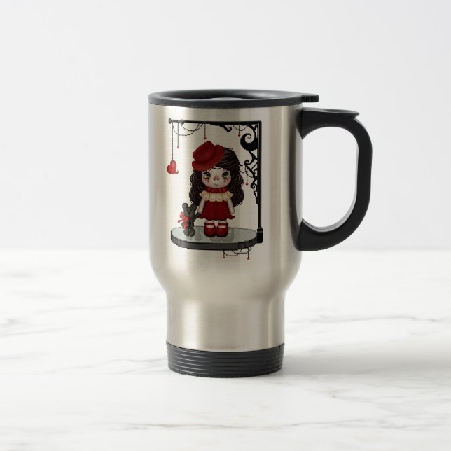 Red Gothic Love Doll Pixel Art Travel Mug (Right)