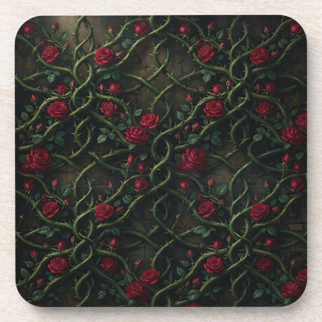 Red Gothic Rose Beverage Coaster (Front)