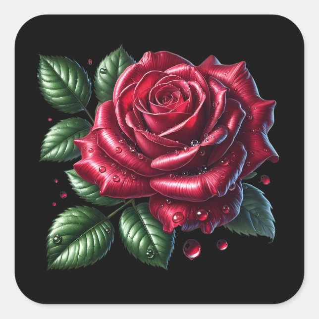Red Gothic Rose Square Sticker (Front)